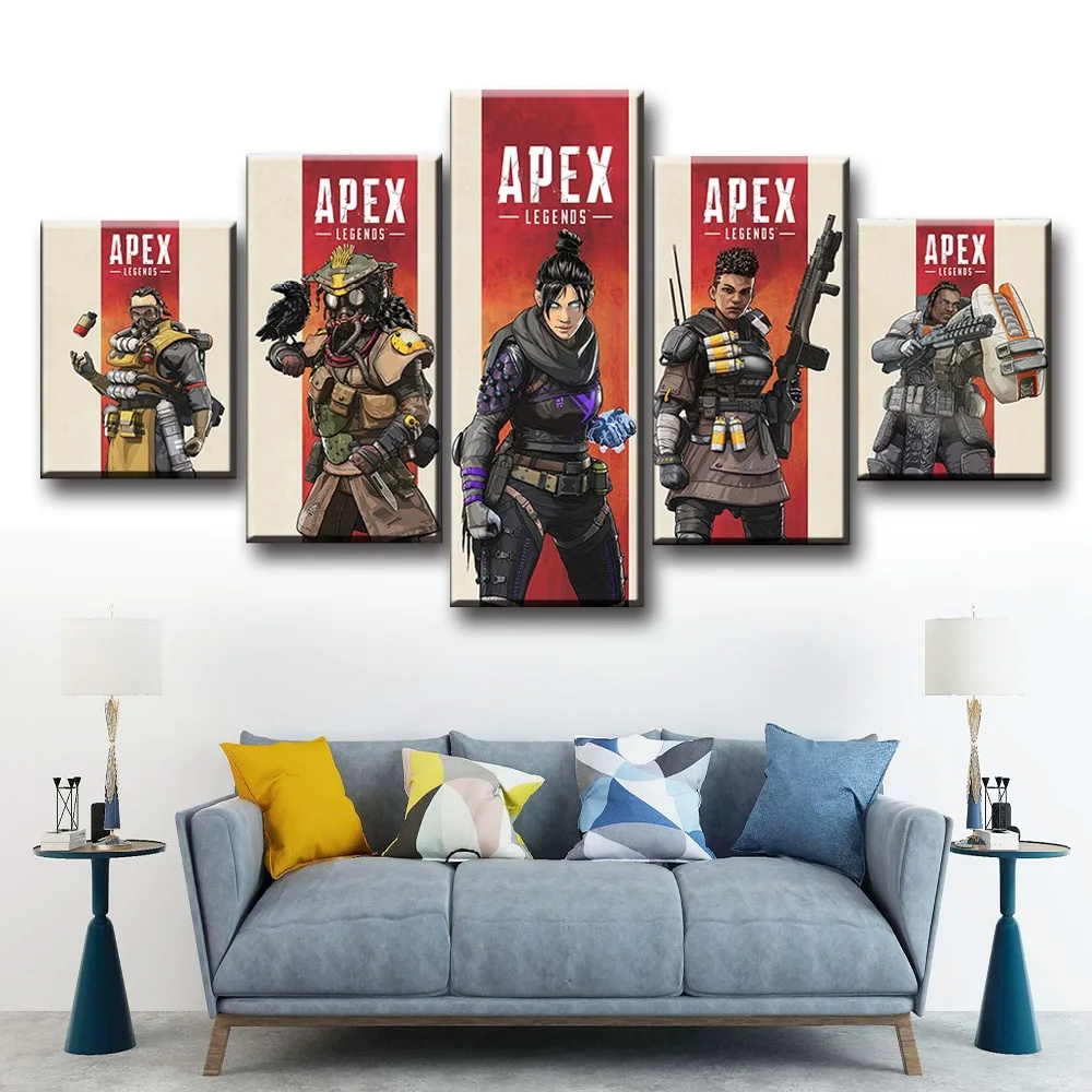 

5 Piece HD Cartoon Picture Print Apex Legends Game Poster Picture Paintings Modern Decorative Canvas Art for Home Decor Wall Art