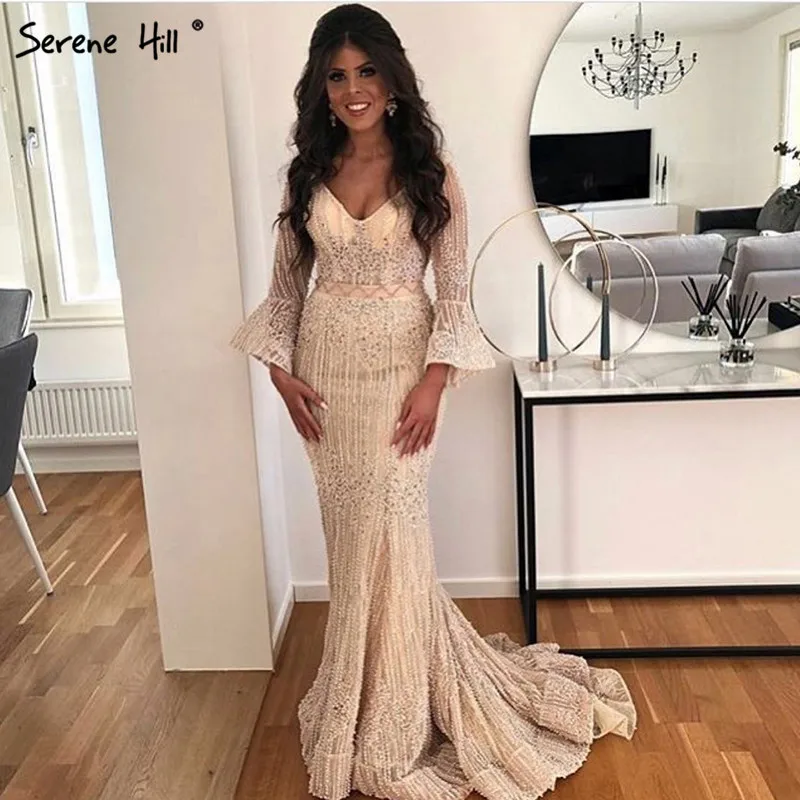 Evening Dresses V-neck Mermaid Pearls 