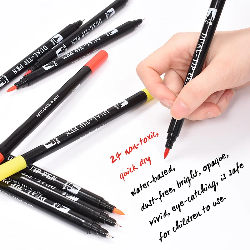 Новейшая 24 цвета двойной кончик воды цвет кисти ручка 0,4 мм тонкий наконечник на водной основе быстросохнущее искусство Рисование маркером фломастеры для каллиграфии ручка