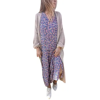 

KLV 2019 Fashion Women Summer New Dress V-Neck Floral Print Loose Dress free shipping D4