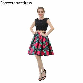 

Forevergracedress Real Pictures Floral Print Cocktail Dress Two Pieces Knee Length Short Homecoming Party Gown Plus Size