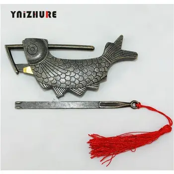 

Vintage Alloy Old Lock Birds Flower Fish Padlock Wooden Box Antique Keyed Padlock Lock,Suitcase Drawer Cabinet Hardware,1Set