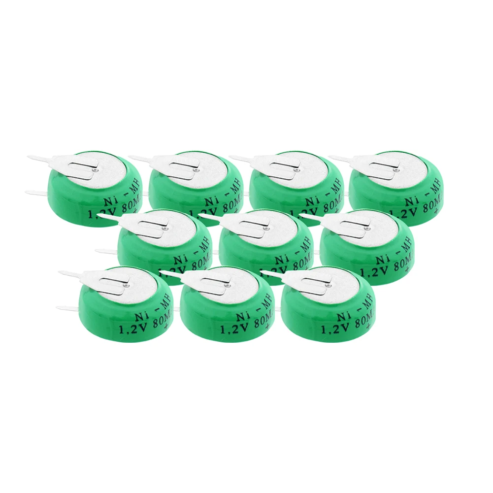 1,2 в 80 мАч Ni-MH Li-Po литиевые литий-полимерные аккумуляторные батареи, перезаряжаемая Кнопочная батарея для монет с припоями, 10 шт. для игрушек