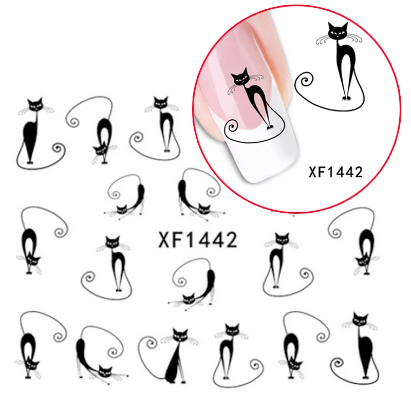 1pc Women's New Nail Sticker Cat Water Transfer Slide Decal Sticker Nail Art Tips To Decor Etiqueta do prego