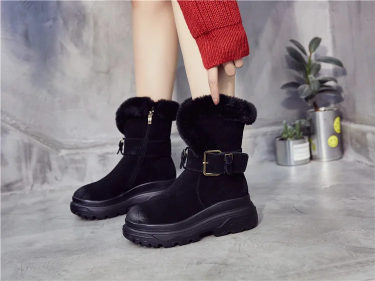 SWONCO/женские зимние ботинки из натуральной кожи; модные теплые зимние ботинки с пряжкой; ботильоны для женщин; замшевые женские зимние ботинки