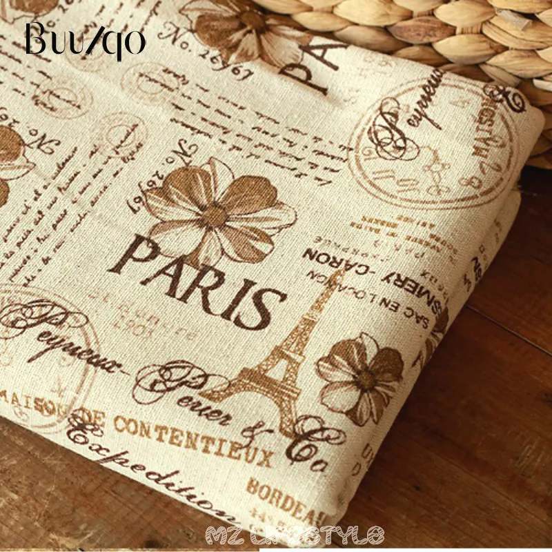 Ткань с принтом Парижская башня из хлопка и льна|linen blend fabric|fabric by meterfabric meter |