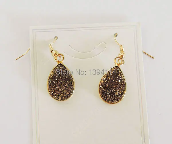 

Titanium Gold Crystal Druzy Drop Earrings Bezel Setting Gold Plated Approx 12*16mm