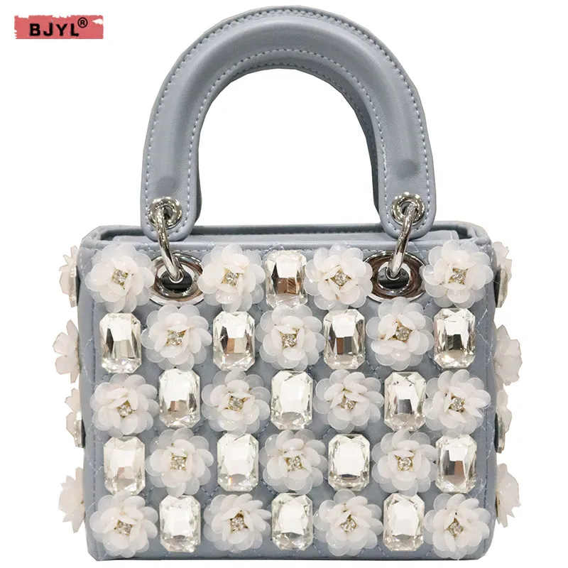 

BJYL Original new Women handbags luxury fahsion diamond flower plaid female shoulder bag portable rhinestone Messenger flap bags