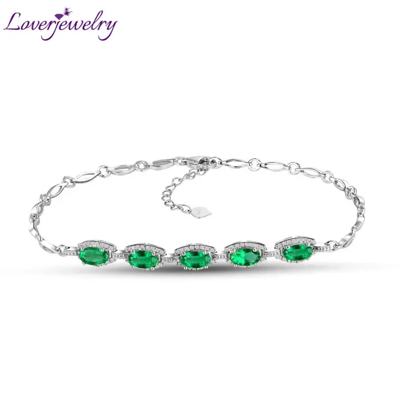 

New! Natural Diamond Green Emerald Bracelet For Sale In 18Kt White Gold Oval 4x6mm Stone NA0036