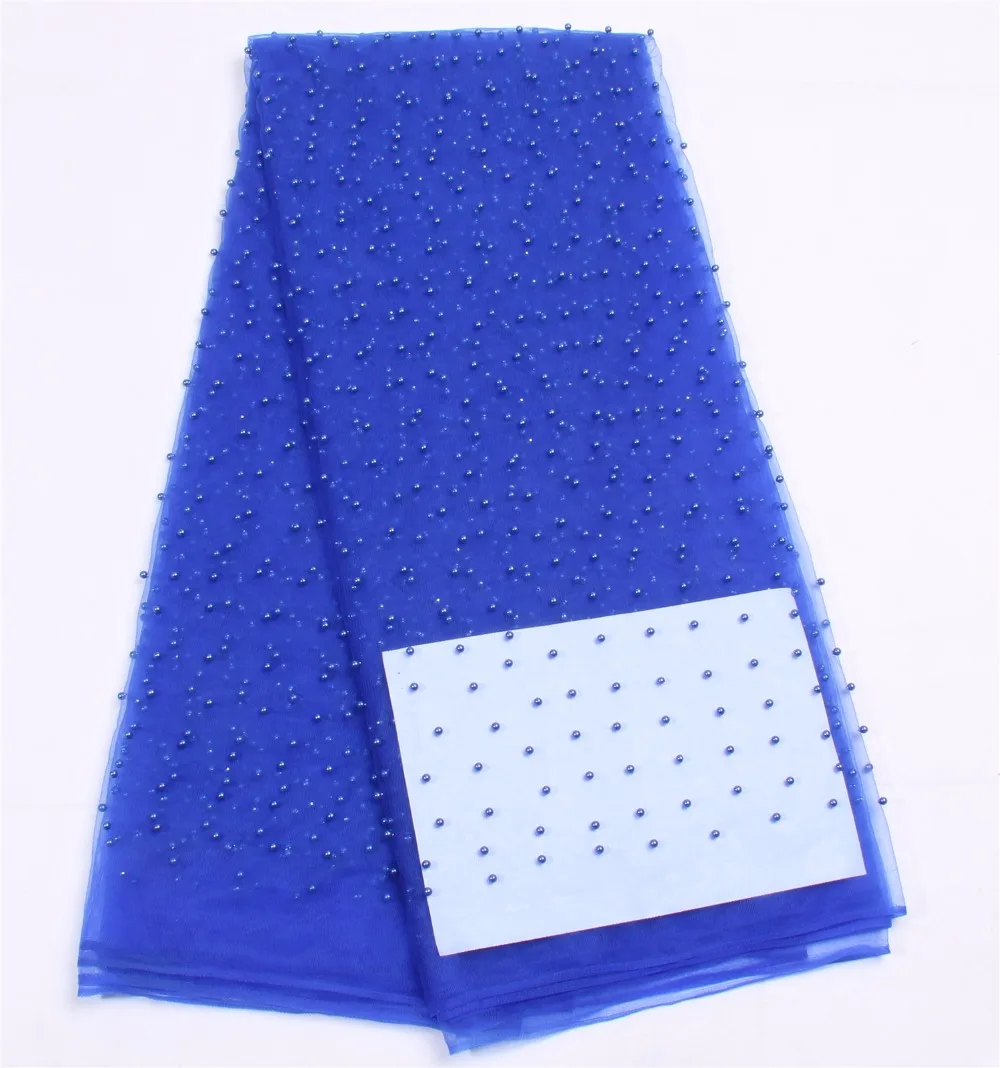 

Nigerian lace fabrics for wedding 2017 Royal Blue Beaded tulle lace High Quality Cheap african for women lace fabric AMY448b-3