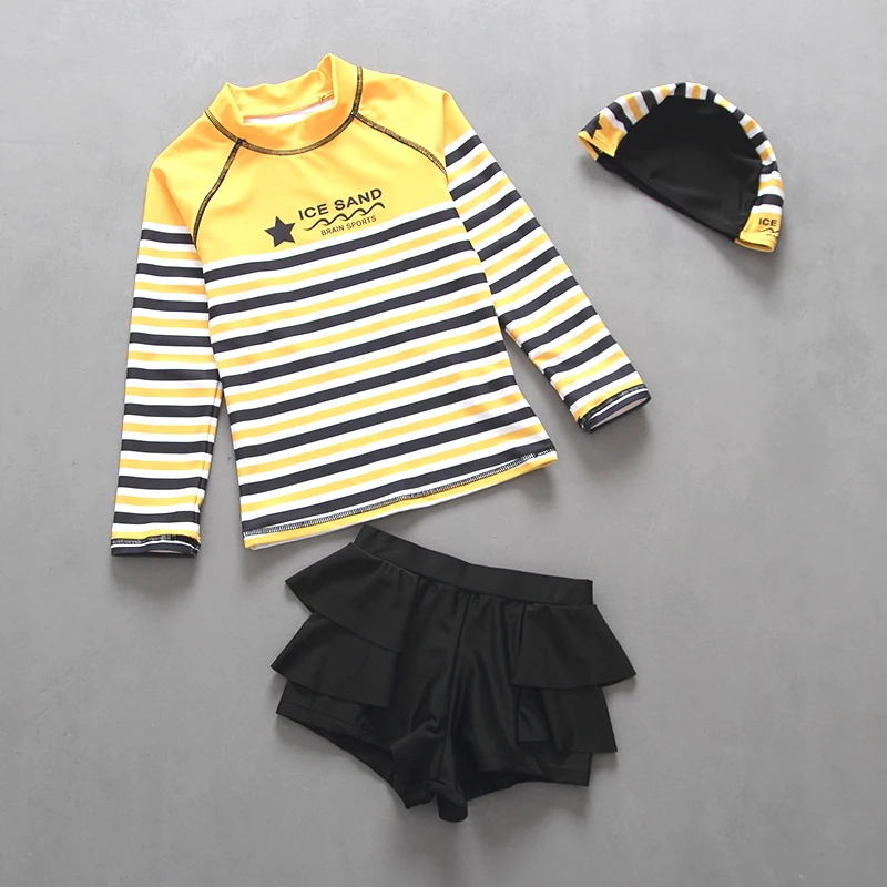 2-Piece Girls Swimwear Beach Swimsuit UPF50 UV Protective Sunblock Bathing Suit Swimming Suits Yellow Stripes Children Swimsuits | Спорт и