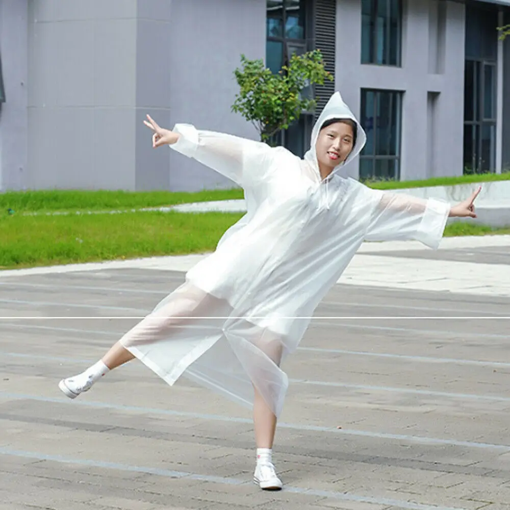 

Women Men Waterproof Jacket Clear PVC Raincoat Rain Coat Hooded Poncho Rainwear