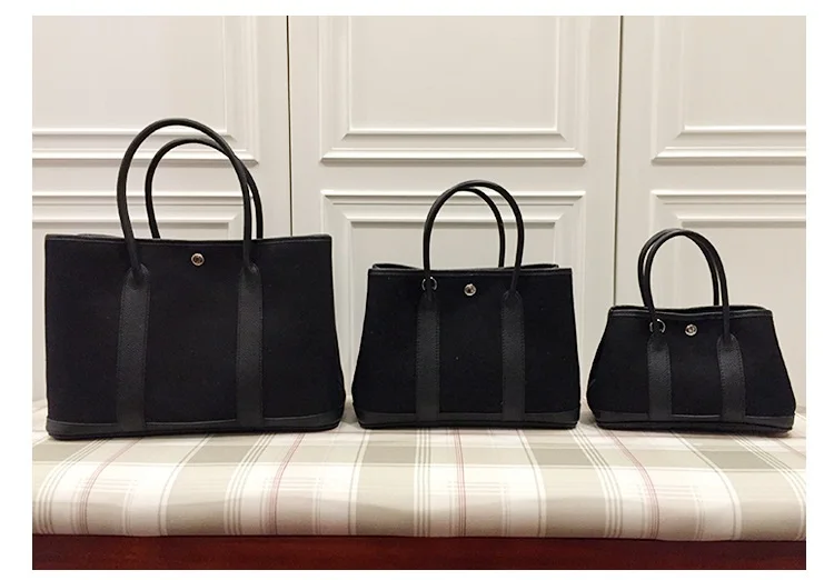 Высокое качество, холщовая и кожаная сумка, большая емкость, широкий ремешок, Серебряная Пряжка, женские сумки - Цвет: all black