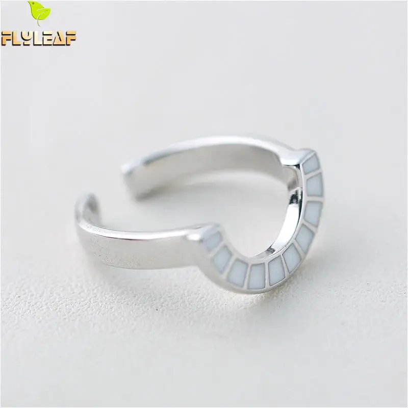 

Flyleaf 925 Sterling Silver Enamel Epoxy Semicircle Rings For Women Personality Fashion Fine Jewelry Simple Open Ring Ins Style