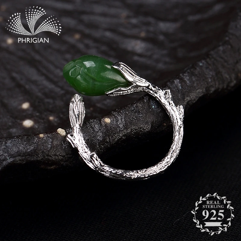 

NOT FAKE S925 Fine Antique shop Ring 925 Sterling Silver branch emerald moldavite peridot Exquisite Semi Gemstone green stone