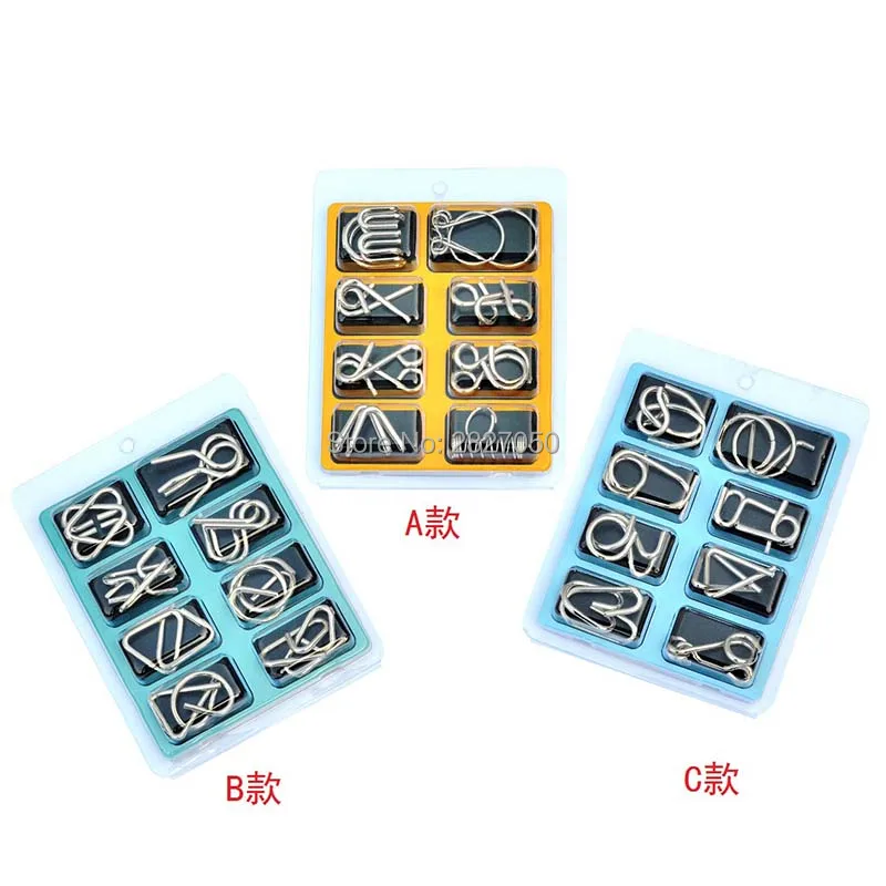8 шт./лот Монтессори материалы металлическая проволока блоки игрушка IQ ум головоломка игра блок игрушки для взрослых детей
