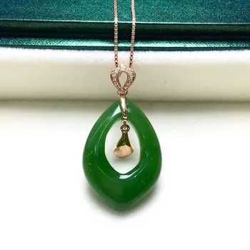 

18K gold inlaid Hetian jasper water drop pendantJ39#