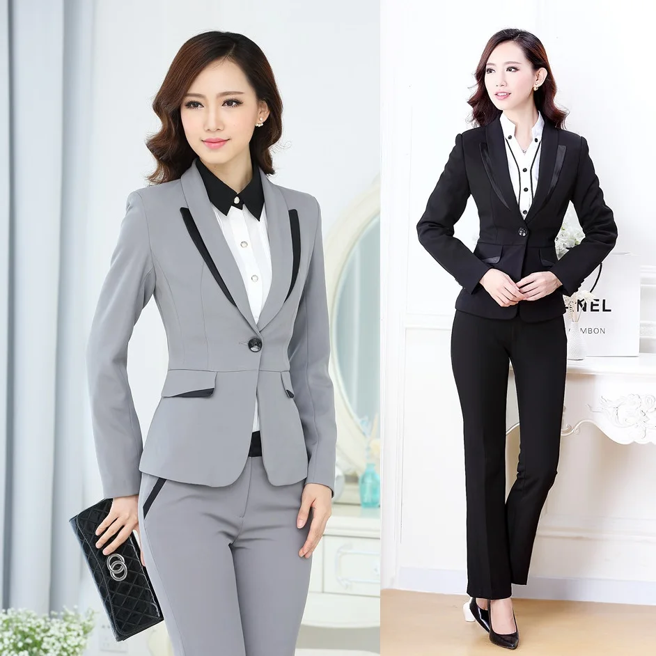 Winter Formal Office Uniform Designs Women Pant Suits 