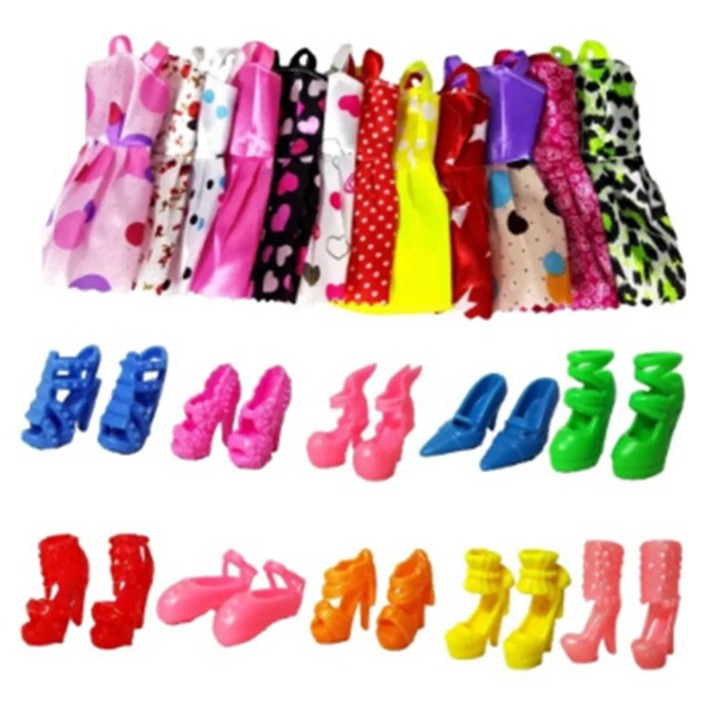 20 PCS/set Handmade Party 10 Clothes Fashion Mixed style Dress + 10 Pair Accessories Shoes for  For  Doll Best Gift Girl Toy