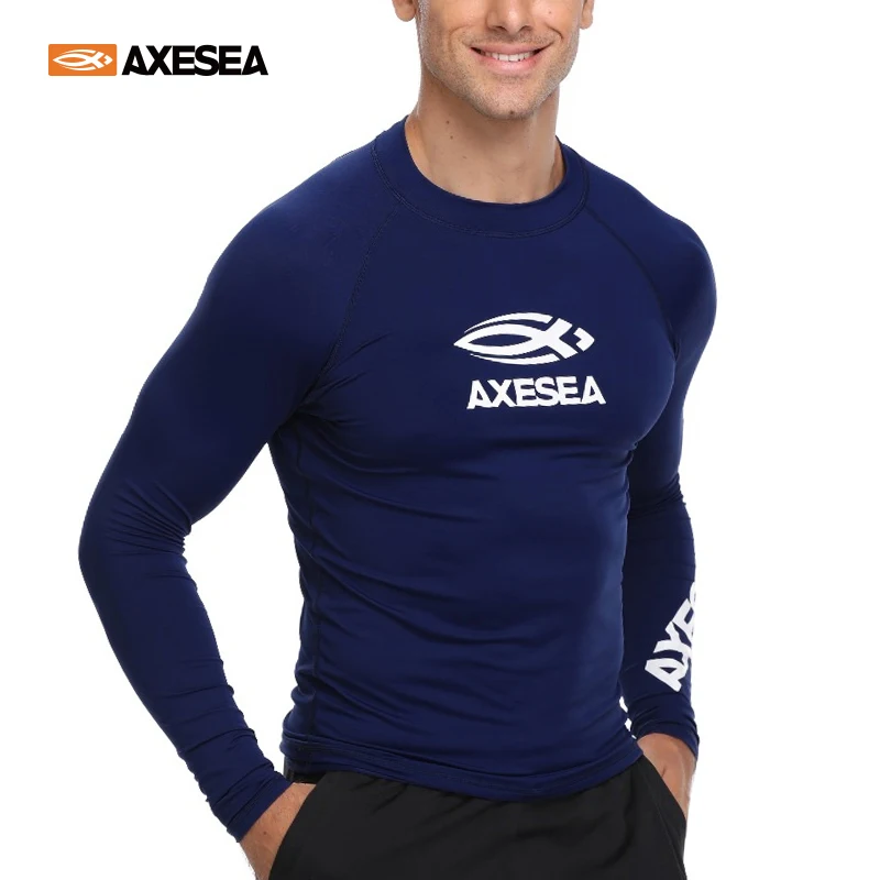 

AXESEA Men Rash Guard Long Sleeve Swimwear Surfing Shirt Top Solid Swimsuit UPF50+ Diving Swimming Suit Sun Protection Rashguard