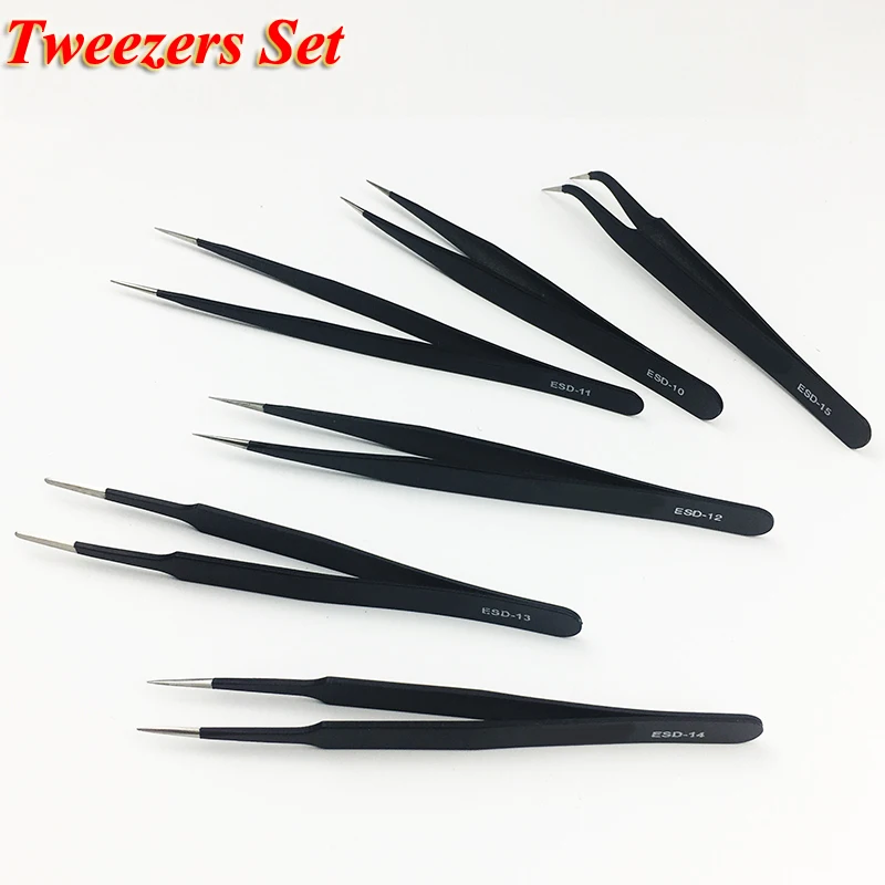

Anti-static ESD Stainless Steel Tweezers Maintenance Tools Industrial Precision Curved Straight Tweezers Repair Tools ESD