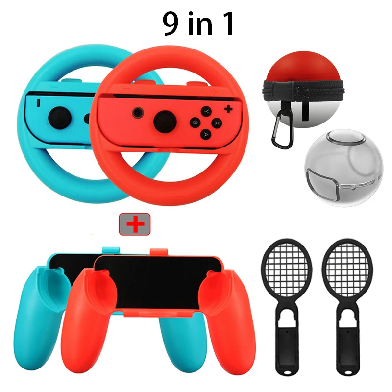 9 in 1 9 в 1 Джойстики для джойстика Joy-Con чехол для переключателя shand Joy Con ручка NS N-Switch набор аксессуаров для игровой консоли Elf ball bag - Цвет: 9 in 1
