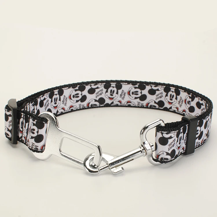 Одиночный поводок для собак, ошейник для собак, ремень безопасности, брелок для ключей, 1 дюйм лента с рисунком головы Микки - Цвет: safetybelt 48 to75cm