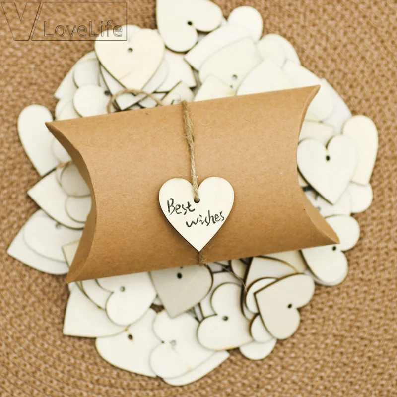 100 шт в форме сердца деревянные пластинки с натуральный шпагат для Свадебные украшения DIY Искусство ремесленные товары, карточка делая