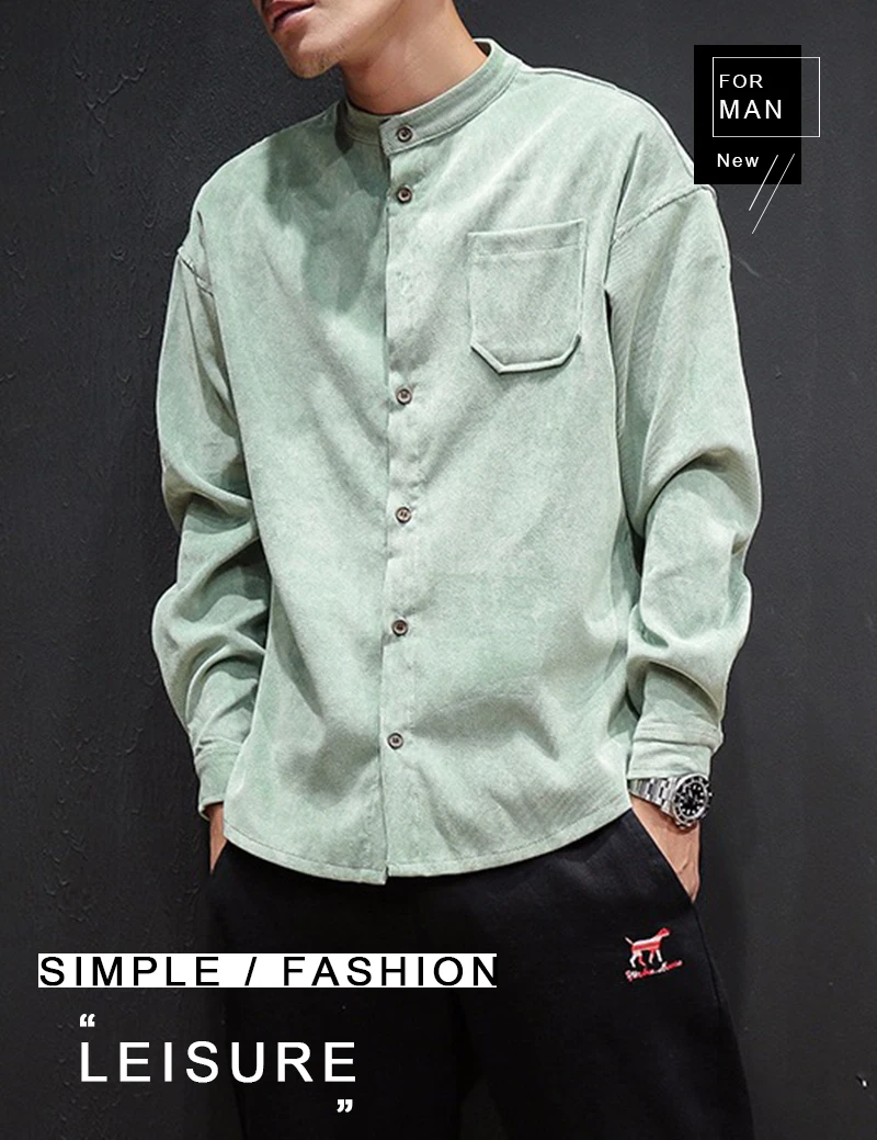 Винтаж блузка Для мужчин Slim Fit Corduroy Shirt хипстерская уличная одежда человек рубашки платье с открытыми плечами большой размер Повседневное