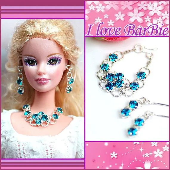 Handmade doll jewelry set necklace earrings for barbie doll
