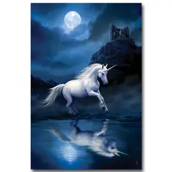 NICOLESHENTING Pegasus Unicorn Horse Moon Magic Fantasy Art Silk Poster Print 13x20 24x36 Animals Wall Picture Home Wall Decor