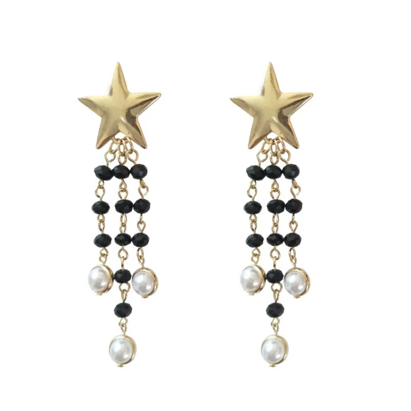 

Stylish Design Metal Star With Beads Tassels Earrings For Women Jewelry