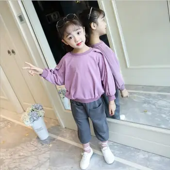 

2019 Korean style girls 2 pcs set sweatshirt+wide pants fashion spring girls suit 4-9t A626