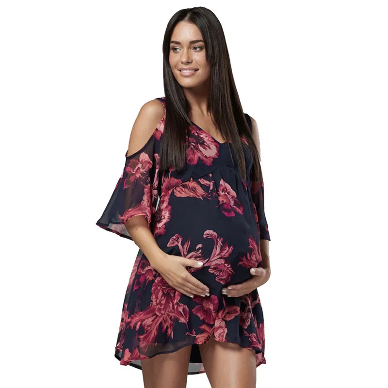 Женские платья для беременных, пляжный сарафан, женское платье, платье для беременных женщин с открытыми плечами, платье с цветочным рисунком для грудного вскармливания