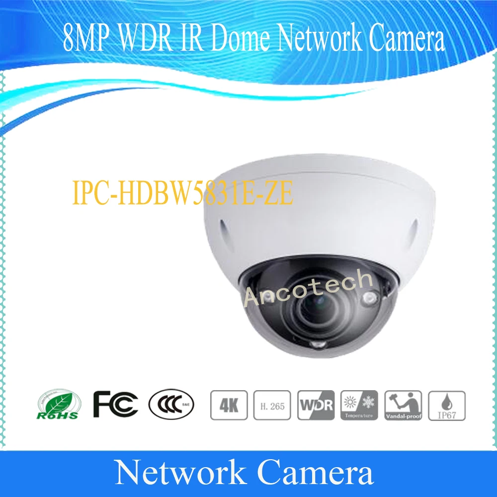

CCTV Camera DAHUA Security IP Camera 8MP WDR IR Dome Network Camera With POE+ IP67 SD Card Memory 128G DH-IPC-HDBW5831E-ZE
