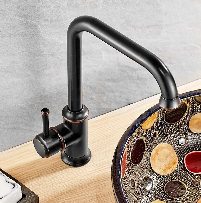 Kitchen Wet Bar Bathroom Vessel Sink Faucet Black Oil Rubbed Bronze One Handle Swivel Spout Mixer Tap Single Hole msf091