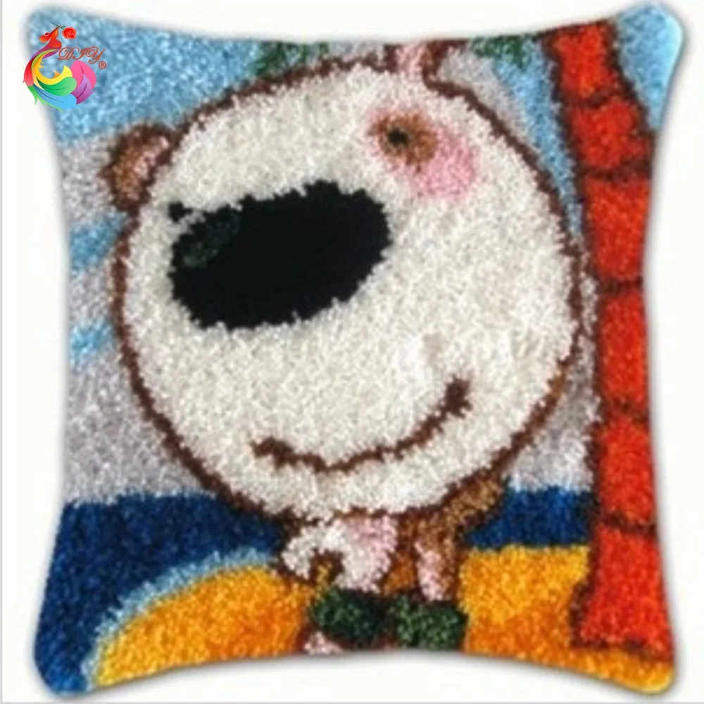 

HOT 2016 Handmade Embroidery Unfinished Pillowcase 3D Latch Hook Pillow Kits DIY Needlework Crocheting Kit Yarn Cartoon Baby
