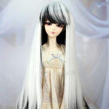

Bybrana BJD Wig for 3/1 4/1High Temperature Fiber Girl Long black and white straight hair for Dolls