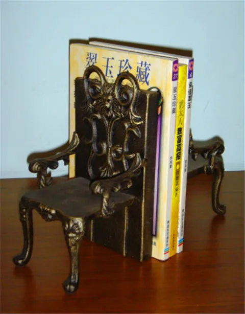 2 Antique Cast Iron Chairs Shape Bookend Book End Stand Quality Heavy Metal Home Office Desk Table Study Decor Sculptural Bronze