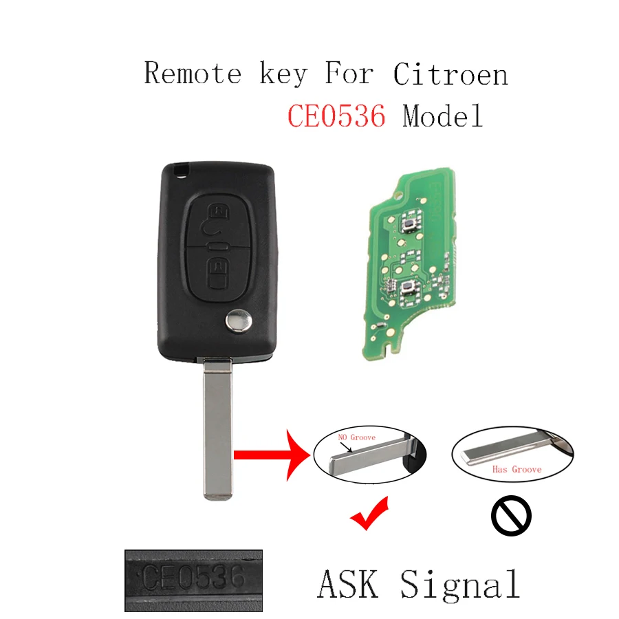 

433mhz 2Button Remote Car Key For CITROEN C2 C3 C4 PICASSO PCF7961 Chip Flip Car Keys CE0536 Battery Holder VA2 Blade