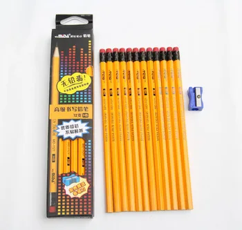 

Freeshipping yellow wood HB pencil with eraser school stationery set for kids gift eco friendly 12pcs/lot