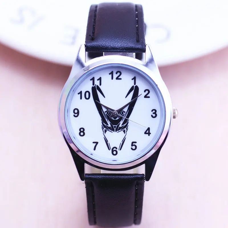 

2018 New Fashion Black Leather Band avengers alliance Loki Quartz Wrist Watch Hours boy's gilr Gift Pendant