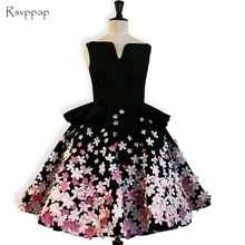 Милые платья для выпускного вечера 8 класса трапециевидные платья без рукавов ручной работы с цветами черные атласные платья для выпускного вечера