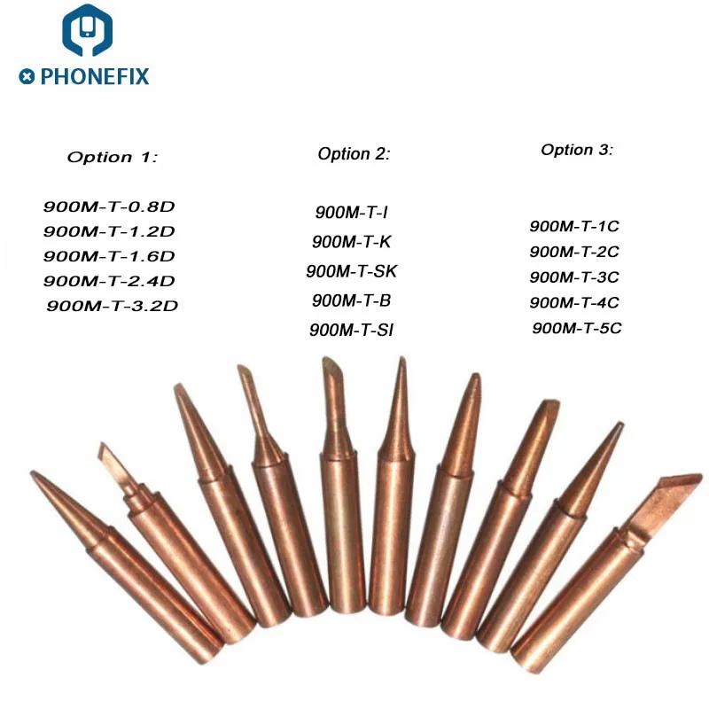 PHONEFIX 5 шт./лот 900M-T серия медный паяльник наконечники сварочные головки паяльник аксессуар для паяльной станции