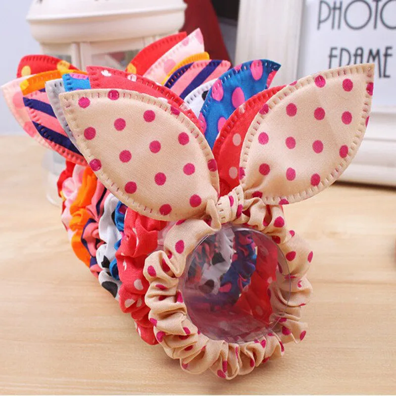 

20pcs Head Flower Hair Accessories Headdress Korea Rabbit Ears Fabric Polka Dot Hair Rubber Band Headbands Hair Ornaments