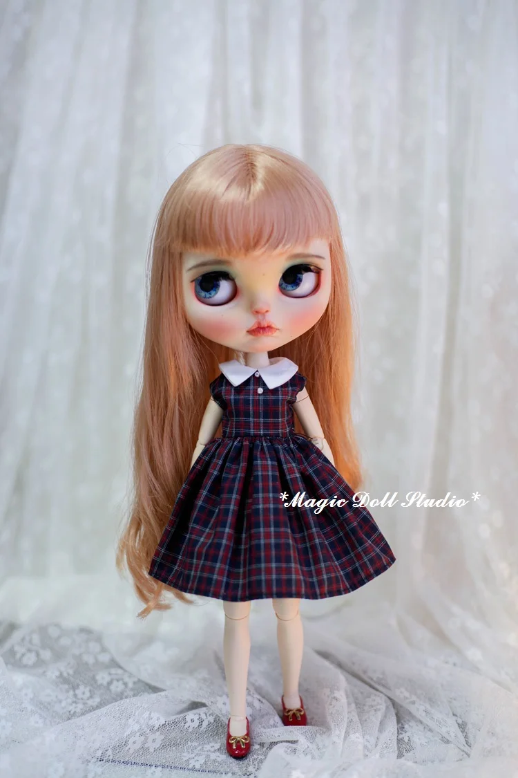 

[MG688] 2019 New Neoblythe Doll Outfits # Black Grid Vest Dress for Neoblythe Azone OB24 Doll for Retail