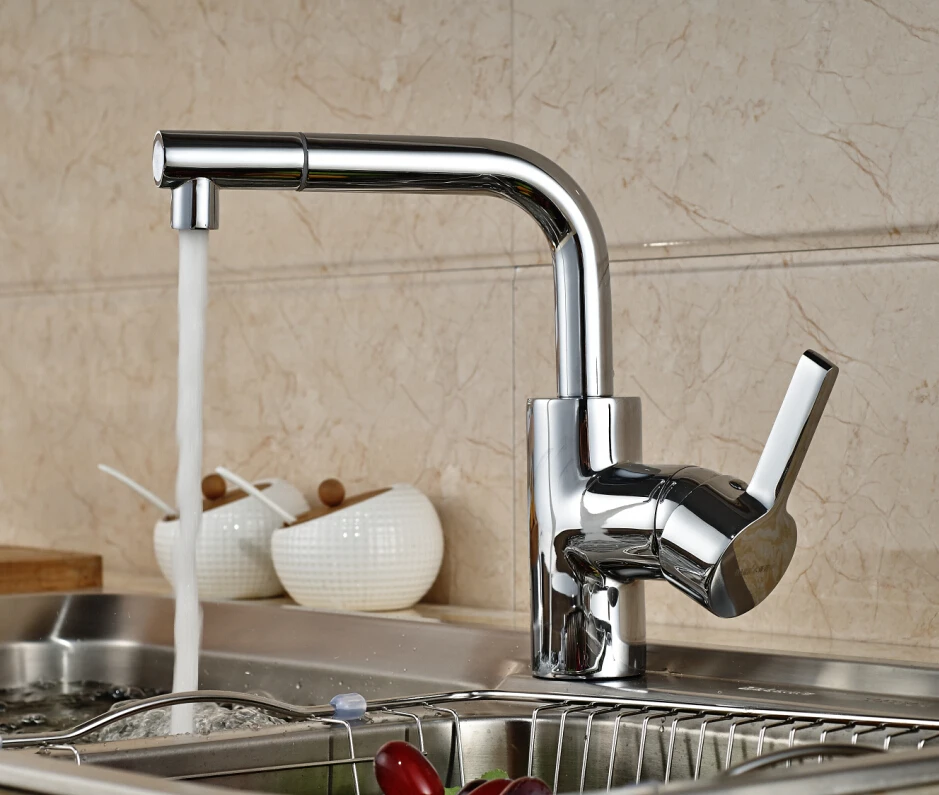 Deck Mounted Swivel Spout Kitchen Faucet Single Handle Vessel Sink Mixer Tap Hot and Cold Water