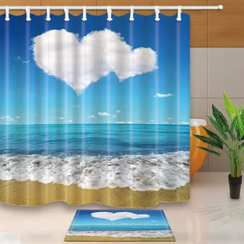 

Summer Scenic Seascape Sea Beach Picture Print Ocean Decor Collection Bathroom Set Fabric Waterproof Shower Curtain with Hooks