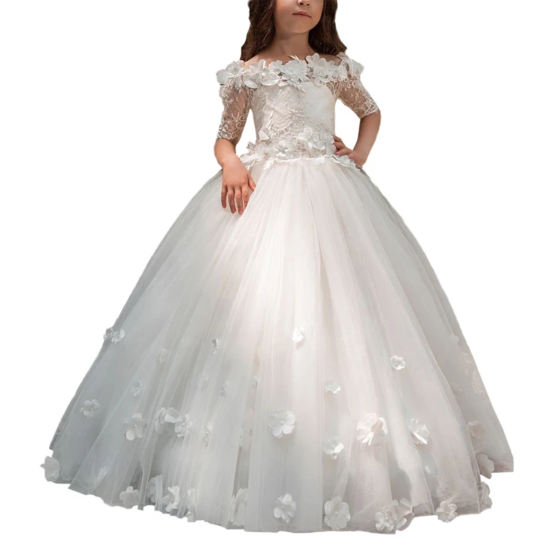 

abaowedding first communion dresses for girls half sleeves tull ball gowns for kids long lace flower girl