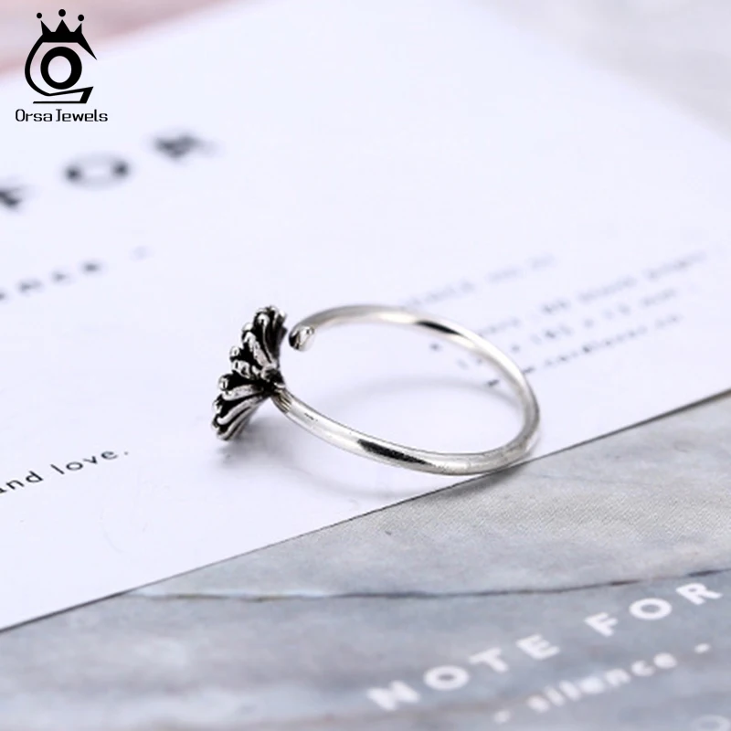 ORSA JEWELS Real 100% 925 Sterling Silver Ring Women Daisy Shape Vintage Adjustable Wholesale Female Girl Silver Jewelry PSR48